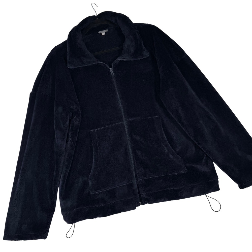 T by Talbots Fleece Jacket Women XL Navy Blue Full Zip Mock Neck Soft JO5375